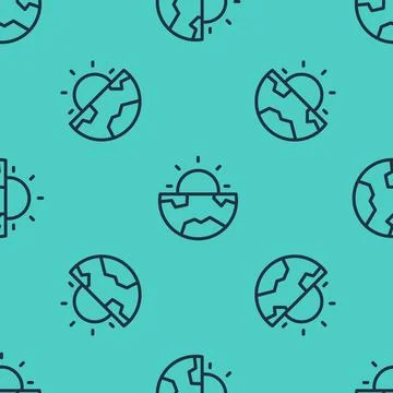 Black line Earth core structure crust icon isolated seamless pattern on gre.. Stock Illustration