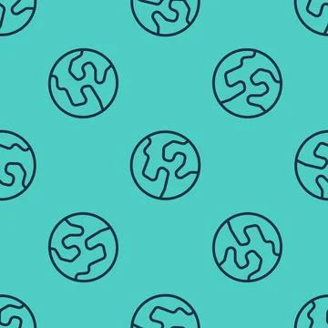 Black line Earth globe icon isolated seamless pattern on green background. World Illustrazione stock