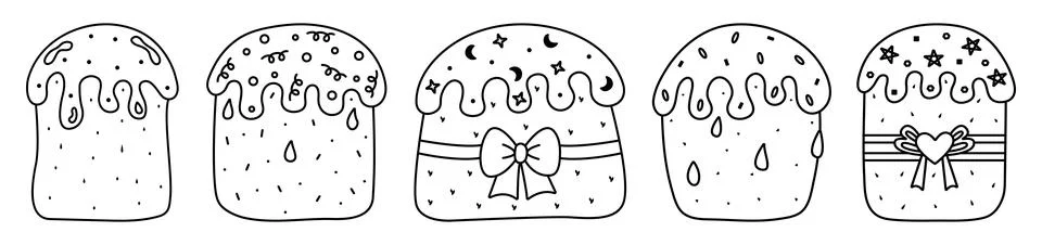 Black line Easter cake set Stock Illustration