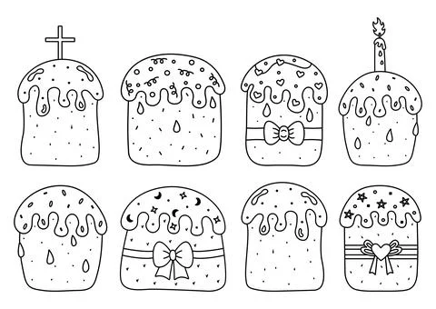 Black line Easter cake vector set Stock Illustration