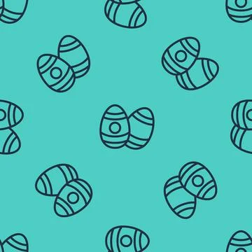 Black line Easter egg icon isolated seamless pattern on green background. Happy 스톡 일러스트