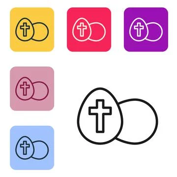 Black line Easter egg icon isolated on white background. Happy Easter. Set icons 스톡 일러스트