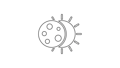 Black line Eclipse of the sun icon isolated on white background. Total sonar Stock Footage 167513568