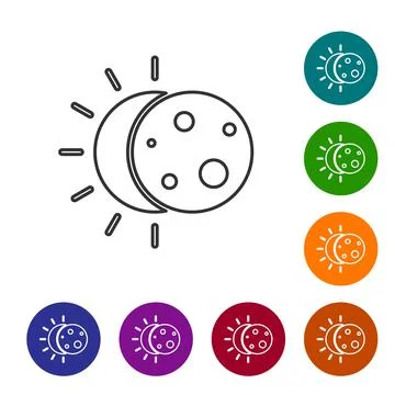 Black line Eclipse of the sun icon isolated on white background. Total sonar Stock Illustration