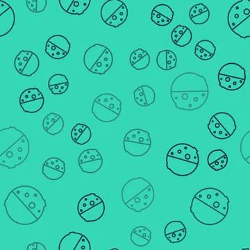 Black line Eclipse of the sun icon isolated seamless pattern on green background Stock Illustration