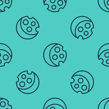 Black line Eclipse of the sun icon isolated seamless pattern on green background 스톡 일러스트