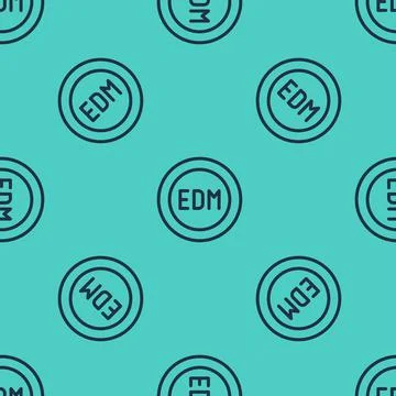 Black line EDM electronic dance music icon isolated seamless pattern on green Stock Illustration