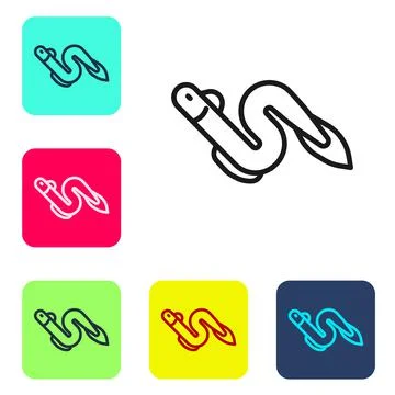 Black line Eel fish icon isolated on white background. Set icons in color square Stock Illustration