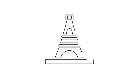 Black line Eiffel tower icon isolated on white background. France Paris landmark Stock Footage 138865179