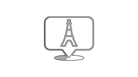 Black line Eiffel tower icon isolated on white background. France Paris landmark Stock Footage 201613890
