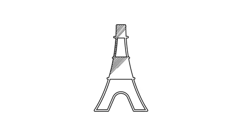 Black line Eiffel tower icon isolated on white background. France Paris landmark Stock Footage 201614121