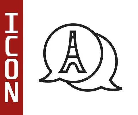 Black line Eiffel tower icon isolated on white background. France Paris landmark Illustrazione stock