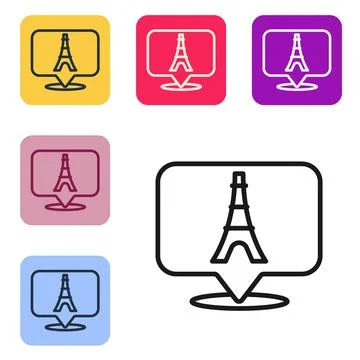 Black line Eiffel tower icon isolated on white background. France Paris landmark Illustrazione stock