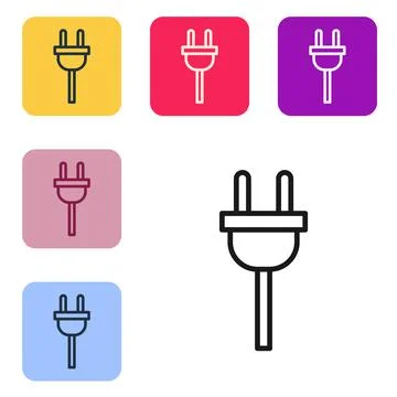 Black line Electric plug icon isolated on white background. Concept of Stockillustratie