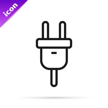 Black line Electric plug icon isolated on white background. Concept of Stockillustratie