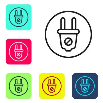 Black line Electric plug icon isolated on white background. Concept of Stockillustratie