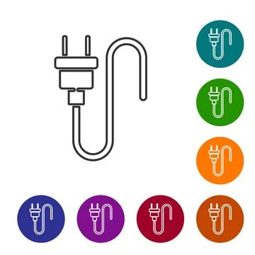 Black line Electric plug icon isolated on white background. Concept of Illustrazione stock