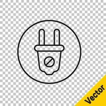 Black line Electric plug icon isolated on transparent background. Concept o.. Stock Illustration