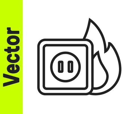 Black line Electric wiring of socket in fire icon isolated on white background Stock Illustration