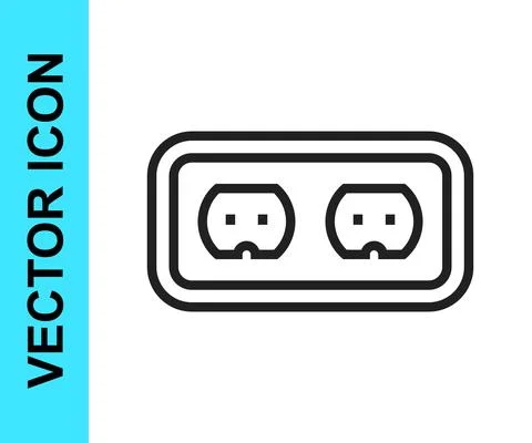 Black line Electrical outlet icon isolated on white background. Power socket Stock Illustration