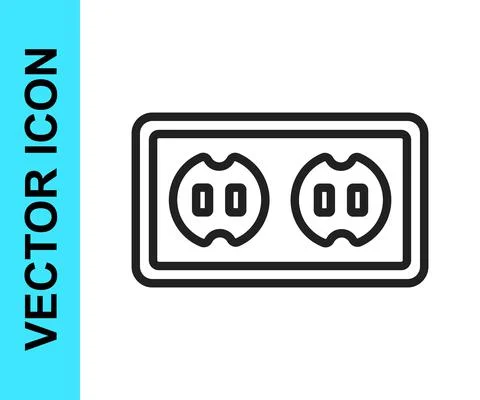 Black line Electrical outlet icon isolated on white background. Power socket 스톡 일러스트