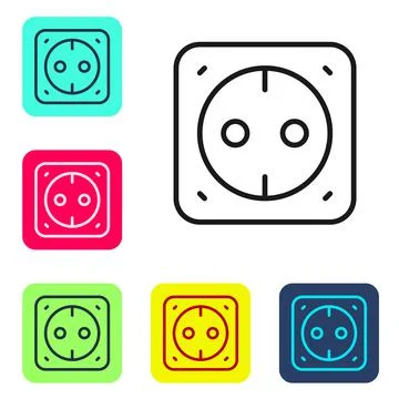 Black line Electrical outlet icon isolated on white background. Power socket Stock Illustration