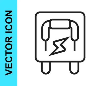 Black line Electrical panel icon isolated on white background. Switch lever.  Stock Illustration