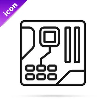 Black line Electronic computer components motherboard digital chip integrated Illustrazione stock