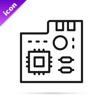 Black line Electronic computer components motherboard digital chip integrated Illustrazione stock