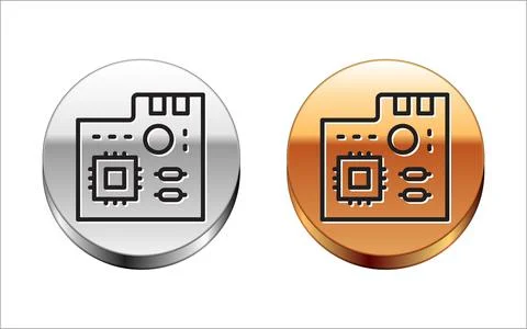 Black line Electronic computer components motherboard digital chip integrated Stock Illustration