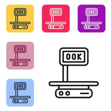 Black line Electronic scales icon isolated on white background. Weight for food Stock Illustration