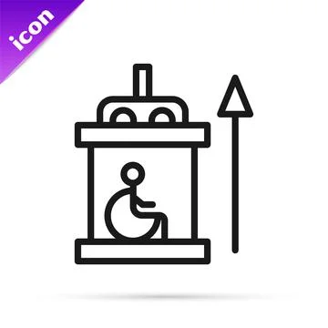Black line Elevator for disabled icon isolated on white background. Vector Stock Illustration