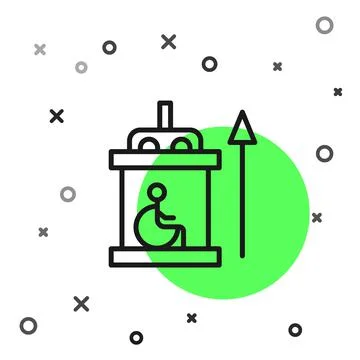 Black line Elevator for disabled icon isolated on white background. Vector Stock Illustration