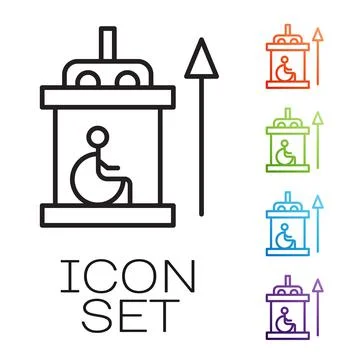 Black line Elevator for disabled icon isolated on white background. Set icons Stock Illustration