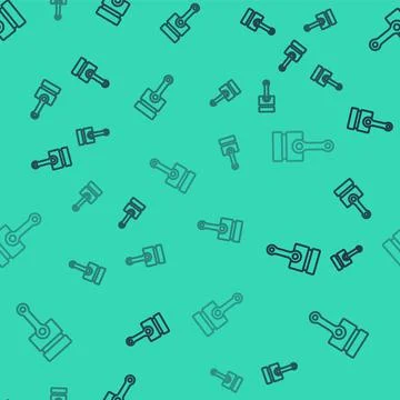 Black line Engine piston icon isolated seamless pattern on green background. Car Illustrazione stock
