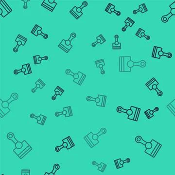Black line Engine piston icon isolated seamless pattern on green background. Car Illustrazione stock