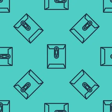 Black line Envelope icon isolated seamless pattern on green background. Email イラスト素材