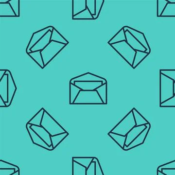 Black line Envelope icon isolated seamless pattern on green background. Email 스톡 일러스트