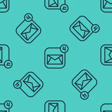 Black line Envelope icon isolated seamless pattern on green background. Rec.. Stock Illustration