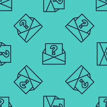 Black line Envelope with question mark icon isolated seamless pattern on green 스톡 일러스트
