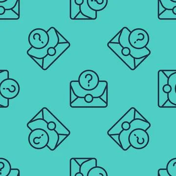 Black line Envelope with question mark icon isolated seamless pattern on green Stock Illustration