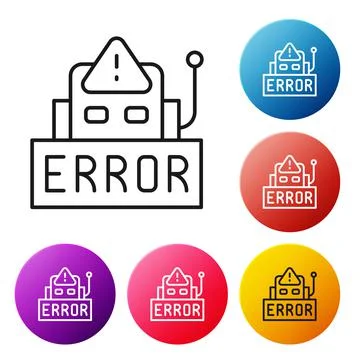 Black line Error in the operation program of the robot icon isolated on white Stock Illustration