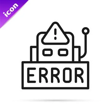 Black line Error in the operation program of the robot icon isolated on white 스톡 일러스트