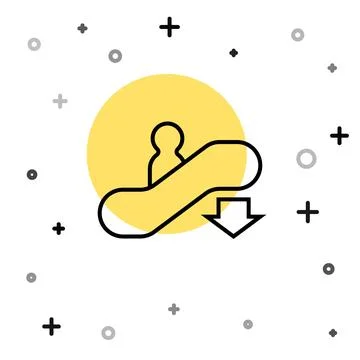 Black line Escalator down icon isolated on white background. Random dynamic Stock Illustration