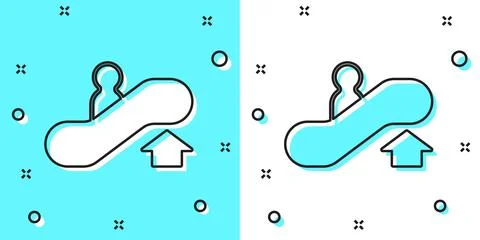 Black line Escalator up icon isolated on green and white background. Random.. Stock Illustration