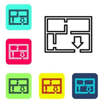 Black line Evacuation plan icon isolated on white background. Fire escape plan Ilustración de archivo