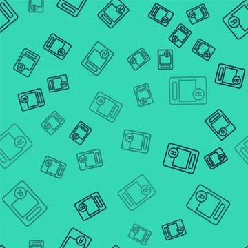 Black line Exam sheet with A plus grade icon isolated seamless pattern on green Stock Illustration