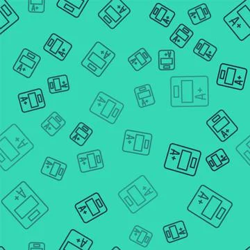 Black line Exam sheet with A plus grade icon isolated seamless pattern on green Stock Illustration