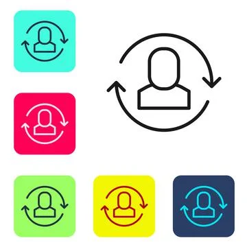 Black line Exchange work icon isolated on white background. Information excha 스톡 일러스트