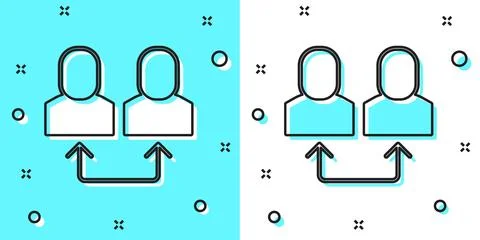Black line Exchange work icon isolated on green and white background Illustrazione stock